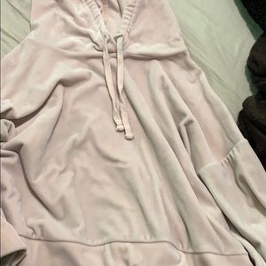 Light pink cropped velvet hoodie